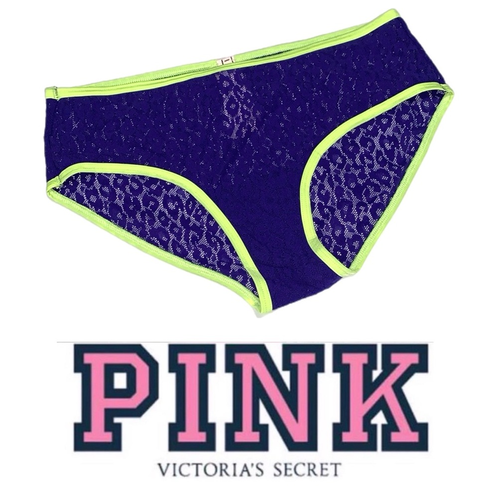 PINK Victoria's Secret Purple Lace Panties with Neon Trim P091‎ XS